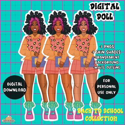 Digital Planner Doll PNG | Back to School | Purple Bangs Doll | Personal Use