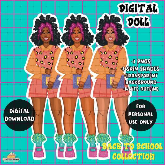 Digital Planner Doll PNG | Back to School | Purple Bangs Doll | Personal Use
