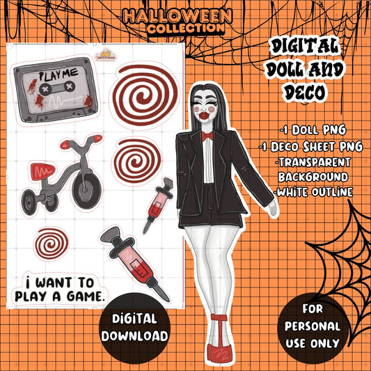 Digital Planner Doll and Deco PNG | Halloween Collection | Saw Doll | Personal Use