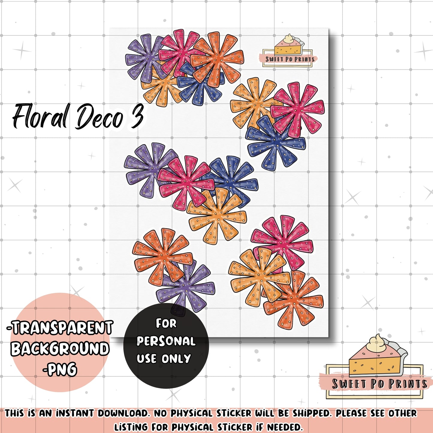 Digital Planner Sticker | Digital Planner Stickers PNG | Planner Decoration Stickers | Floral Stickers | Floral Blooms | Floral Blossoms| Personal Use | Deco 3