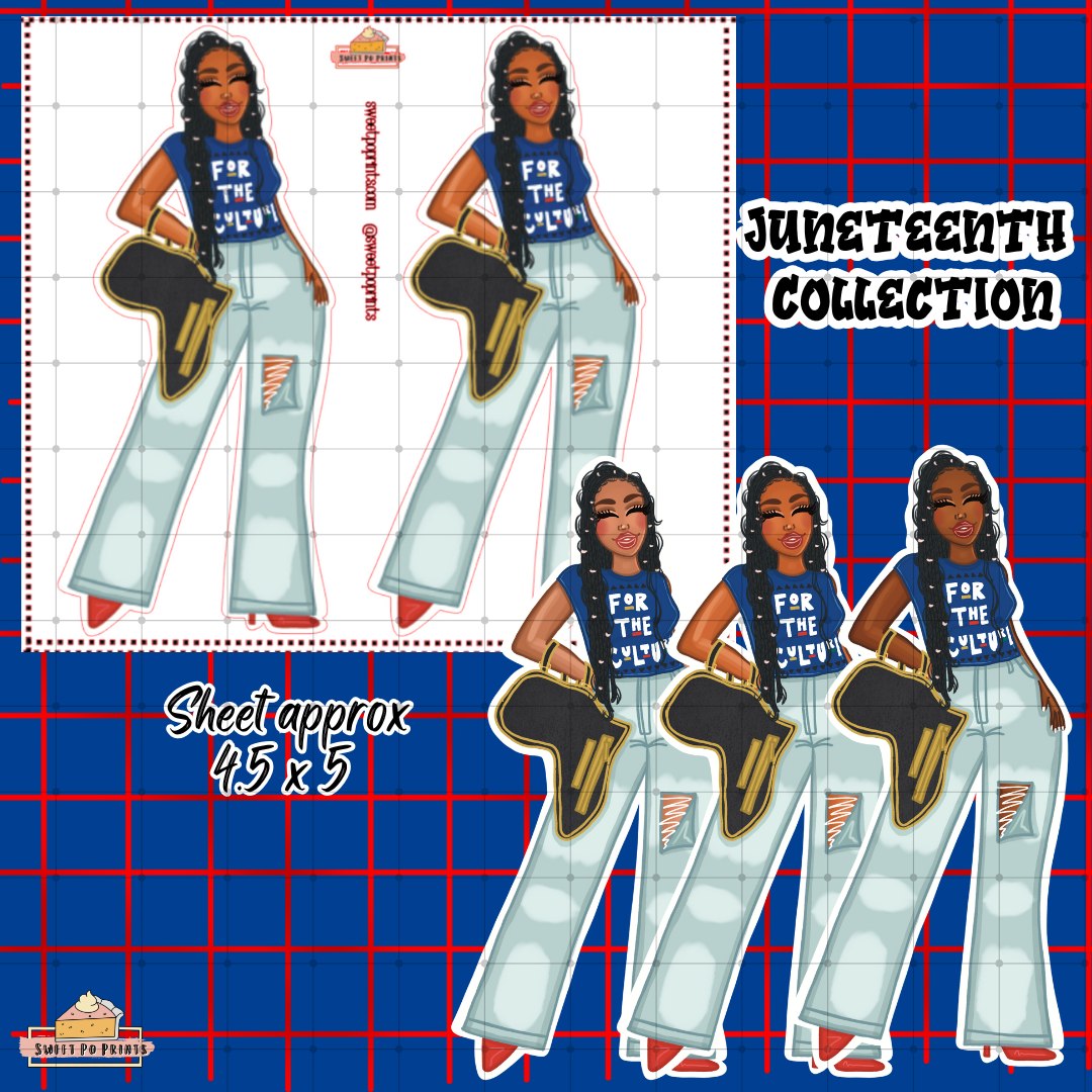 Planner Doll Sticker Sheet | Juneteenth Collection  | Braids Doll with Africa Purse | Physical Sticker Sheet