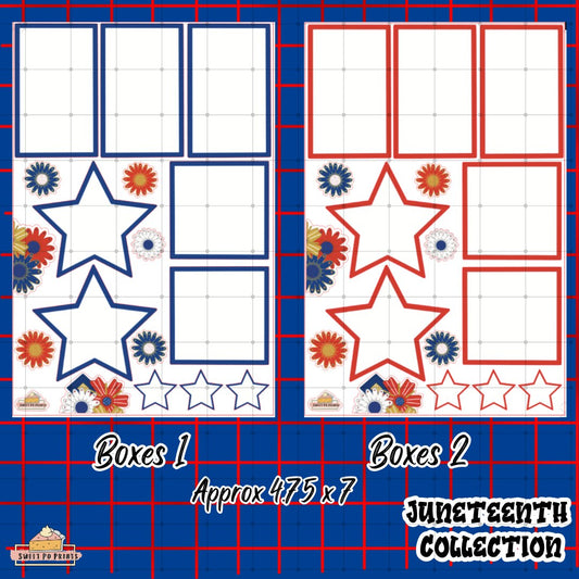 Boxes Sticker Sheet | Juneteenth Collection | Red and Blue Boxes | Star Boxes |  Physical Sticker Sheets