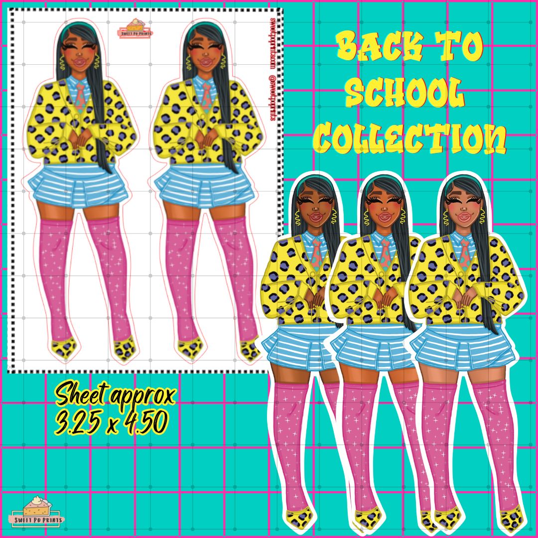 Planner Doll Sticker Sheet | Back To School Collection  | Yellow Cheetah Sweater Doll | Physical Sticker Sheet