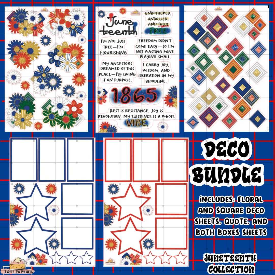 Deco Sticker Sheet BUNDLE | Juneteenth Collection | Deco - Floral and Square, 2 Boxes, and Quotes | Physical Sticker Sheets