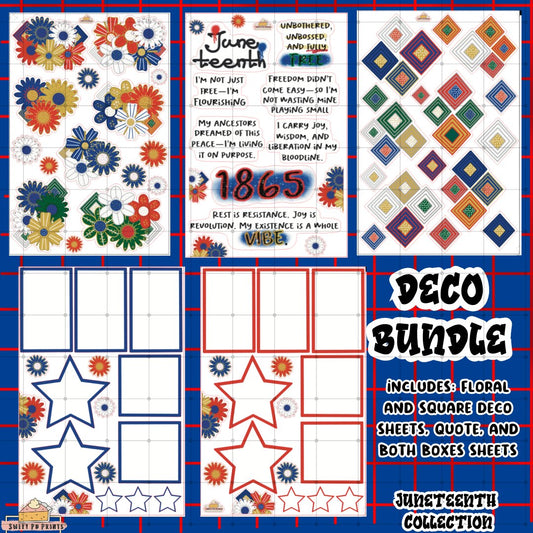 Deco Sticker Sheet BUNDLE | Juneteenth Collection | Deco - Floral and Square, 2 Boxes, and Quotes | Physical Sticker Sheets