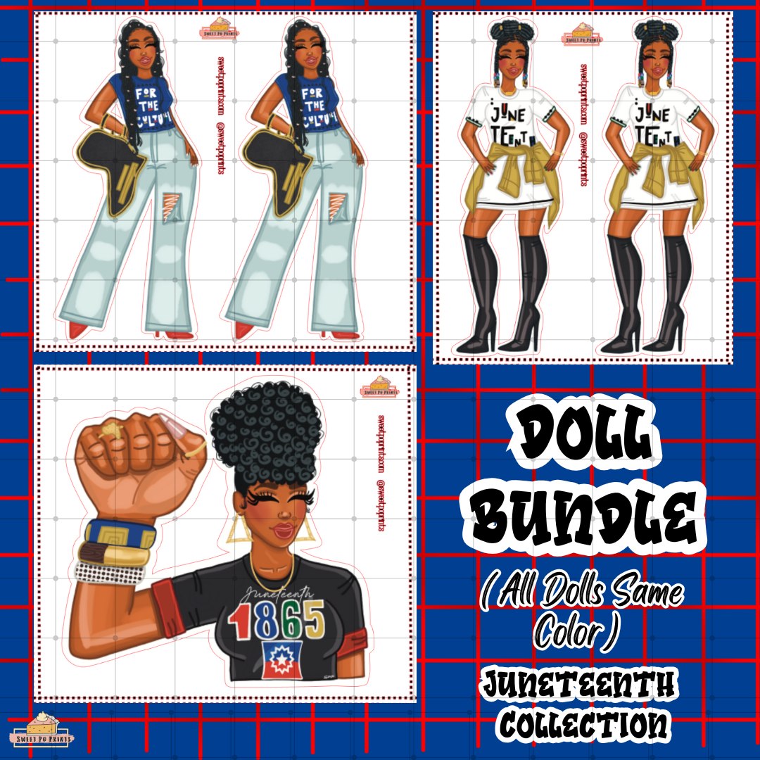 Doll BUNDLE | Juneteenth Collection | Braids and Africa Purse Doll, Black Power Fist Doll, Beads Doll | Physical Sticker Sheets