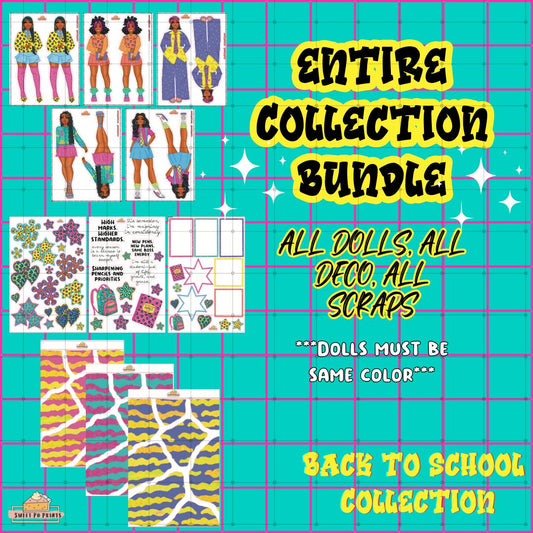 ENTIRE COLLECTION BUNDLE | Back To School Collection | ALL DOLLS - Same Color | ALL DECO | ALL SCRAPS | Physical Sticker Sheets
