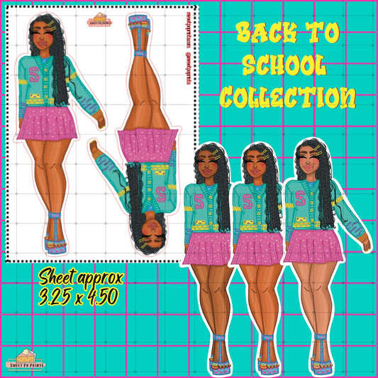 Planner Doll Sticker Sheet | Back To School Collection  | Pink Sparkly Skirt Doll | Physical Sticker Sheet