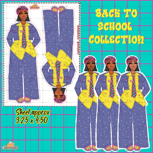 Planner Doll Sticker Sheet | Back To School Collection  | Purple Sparkly Denim Doll | Physical Sticker Sheet