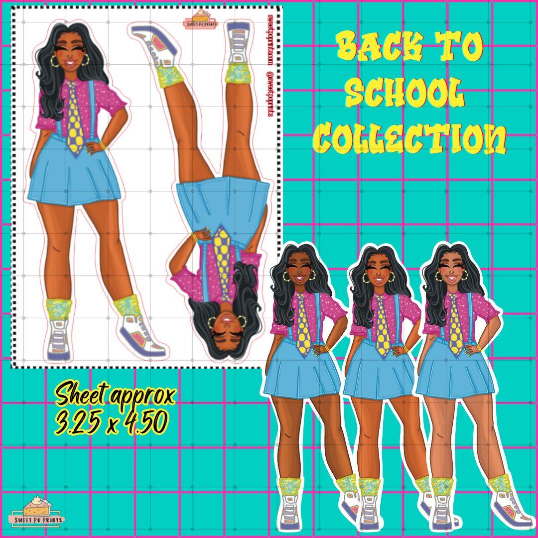 Planner Doll Sticker Sheet | Back To School Collection  | Blue Skirt Doll | Physical Sticker Sheet