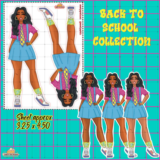 Planner Doll Sticker Sheet | Back To School Collection  | Blue Skirt Doll | Physical Sticker Sheet