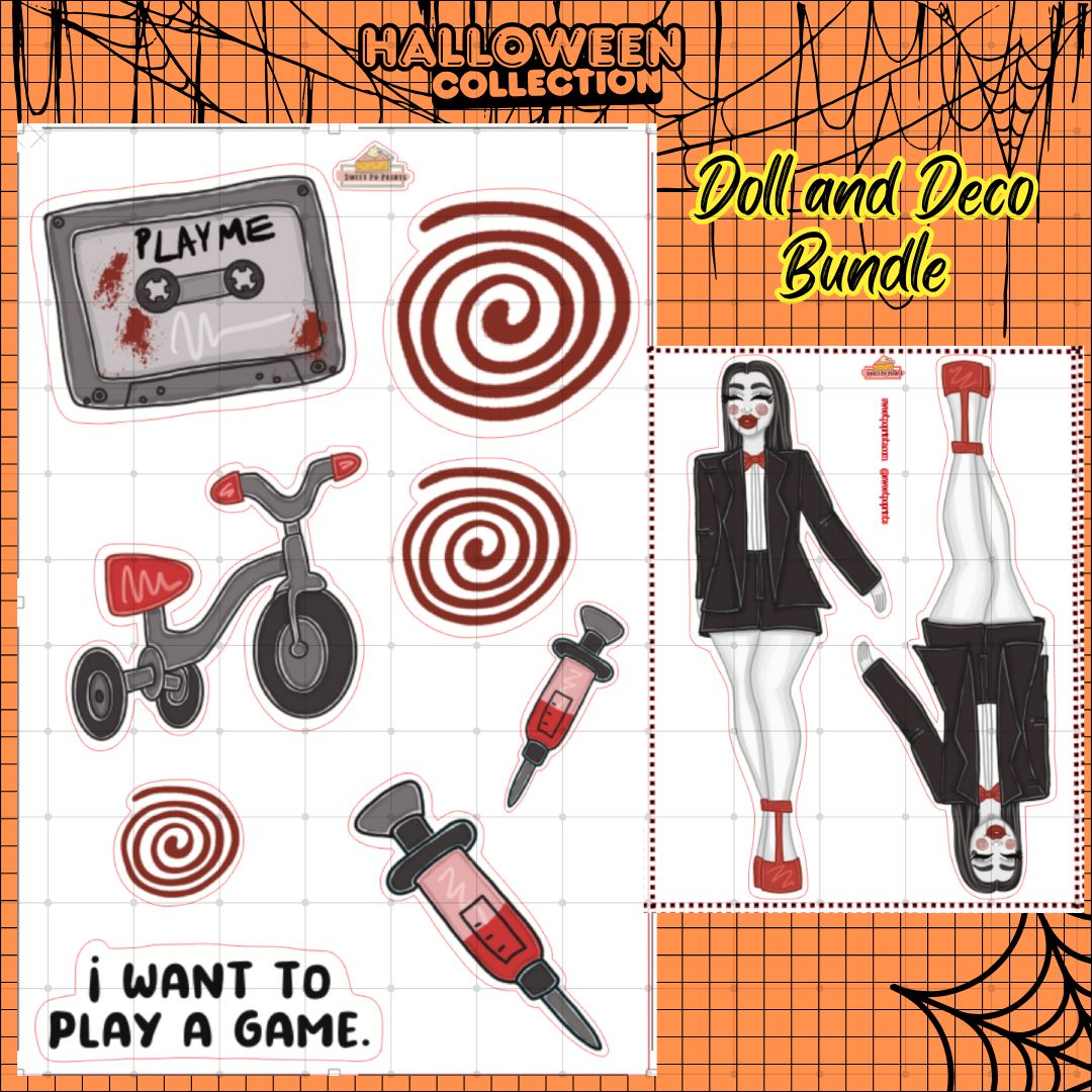 Planner Doll and Deco Sheet Bundle | Halloween Collection  | Saw Doll | Physical Sticker Sheet