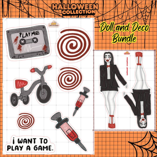 Planner Doll and Deco Sheet Bundle | Halloween Collection  | Saw Doll | Physical Sticker Sheet