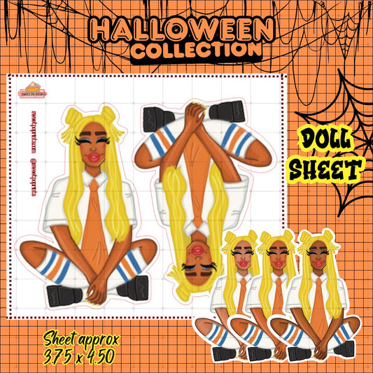 Planner Doll Sticker Sheet | Halloween Collection  | Sponge Doll | Physical Sticker Sheet