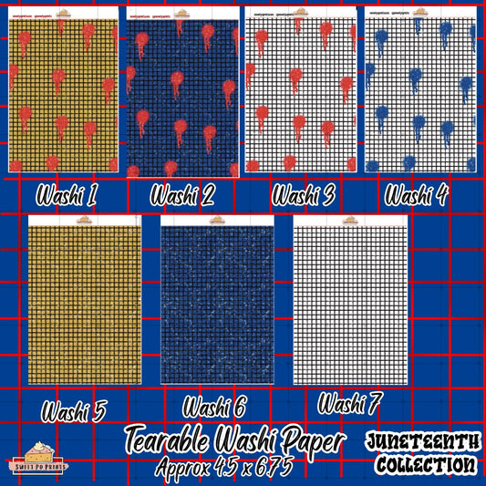 Tearable Washi Paper Sheets | Juneteenth Collection  | Washi Paper Patterns | Grid Patterns |  Physical Sticker Sheets