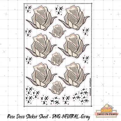 Digital Planner Sticker | Rose Sticker Sheet PNG |  Neutral - Gray | Personal Use