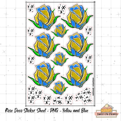 Digital Planner Sticker | Rose Sticker Sheet PNG |  Yellow and Blue | Personal Use