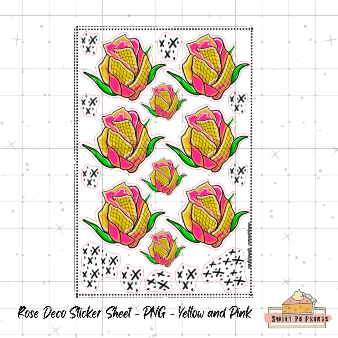 Digital Planner Sticker | Rose Sticker Sheet PNG |  Yellow and Pink | Personal Use
