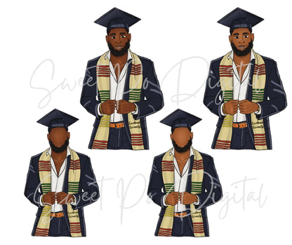 Graduation Clipart | Black Man Graduate Art | Senior Clip Art | Black Man College Student Art | Grad PNG | Graduate Man Art