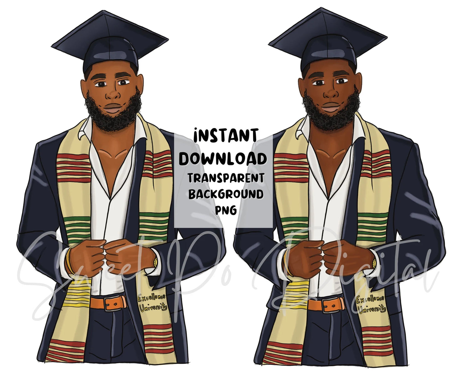 Graduation Clipart | Black Man Graduate Art | Senior Clip Art | Black Man College Student Art | Grad PNG | Graduate Man Art