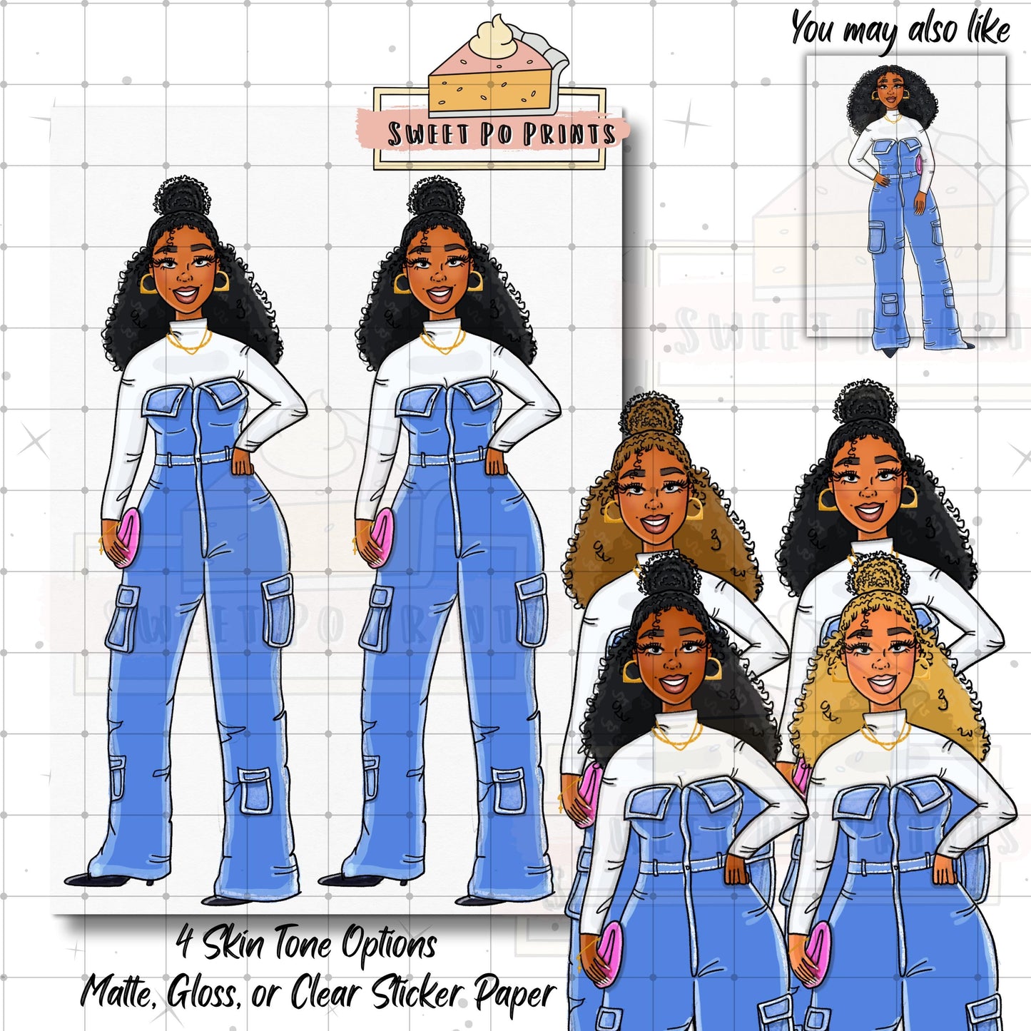 Cute Planner Stickers For Women| Planner Dolls | Hand Drawn Planner Stickers | Denim Stickers | Diverse Planner Sticker Dolls