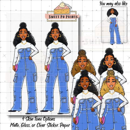 Cute Planner Stickers For Women| Planner Dolls | Hand Drawn Planner Stickers | Denim Stickers | Diverse Planner Sticker Dolls