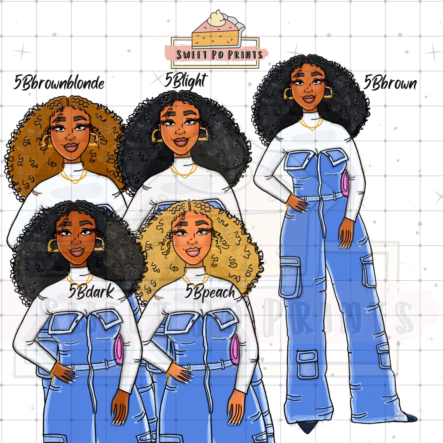Cute Planner Stickers For Women| Hand Made Planner Dolls| Hand Drawn Planner Stickers | Denim Stickers | Diverse Planner Sticker Dolls
