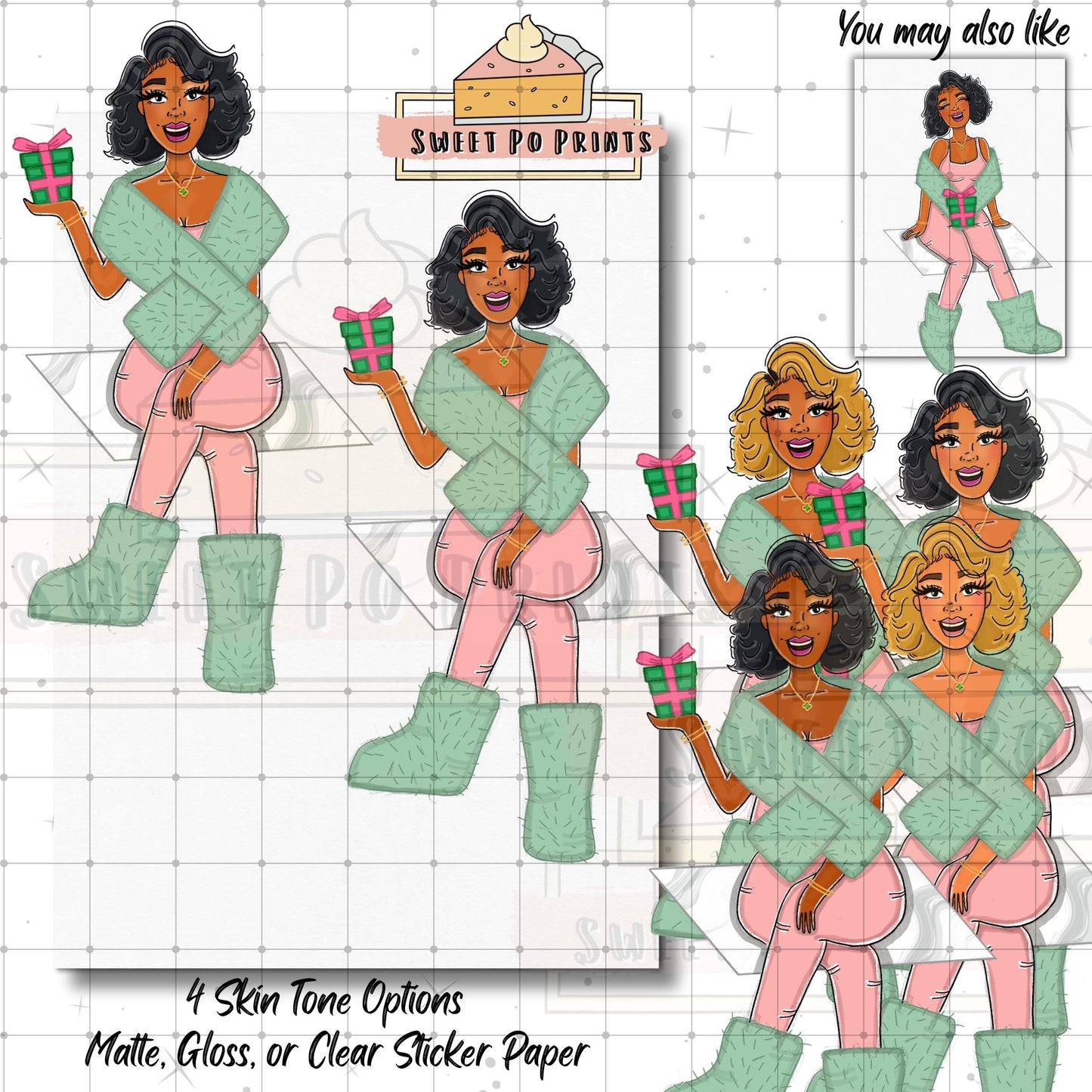 Holiday Planner Stickers | Christmas Stickers | Gift Stickers | Hand Drawn Stickers | Seasonal Planner Stickers | Woman with Gift Sticker