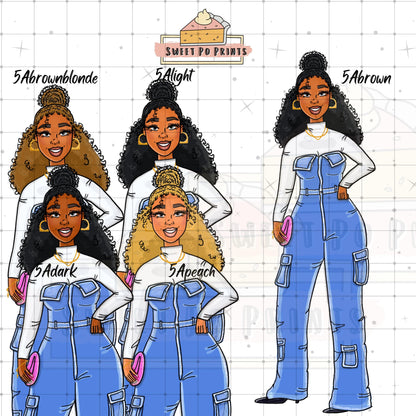 Cute Planner Stickers For Women| Planner Dolls | Hand Drawn Planner Stickers | Denim Stickers | Diverse Planner Sticker Dolls