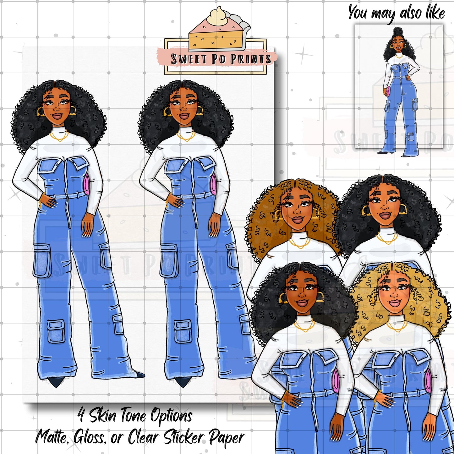 Cute Planner Stickers For Women| Hand Made Planner Dolls| Hand Drawn Planner Stickers | Denim Stickers | Diverse Planner Sticker Dolls