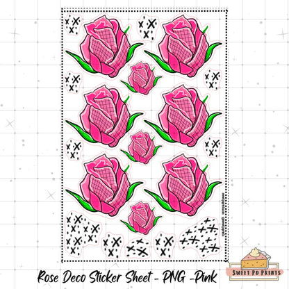 Digital Planner Sticker | Rose Sticker Sheet PNG |  Pink | Personal Use